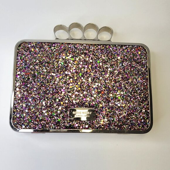 Multicolor Glitter Box Clutch Purse Knuckle Duster Glitter Pink Clutch - Picture 10 of 16